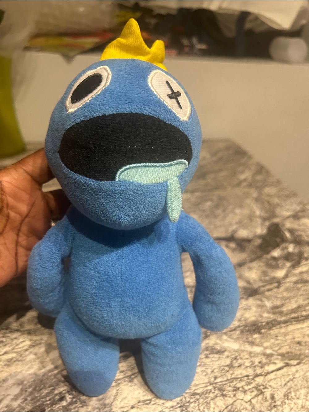 Blue Plush Character Toy with Yellow Crown - Kids Soft Stuffed Doll